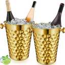 MorningRo 2 Pcs Gold Metal Champagne Ice Bucket 4.7 L Stainless Steel Doublewall Wine Ice Bucket for Bar, Party, Wedding, Banquet, Outdoor, BBQ(Hammer Texture)