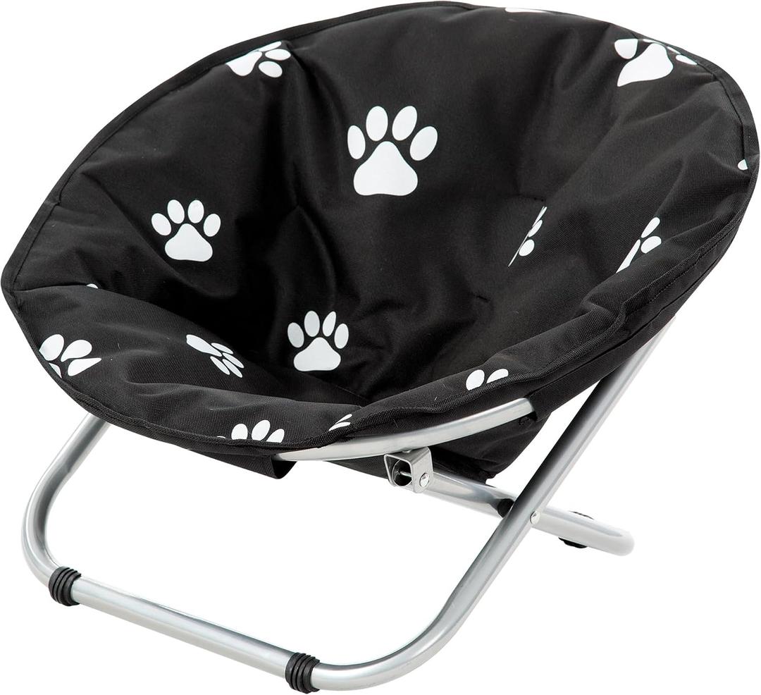 Etna Products Round Pet Bed: Comfortable Elevated Cat Bed with Paw Print Cushion-Black & White Water Resistant Papasan Chair for Small Dogs