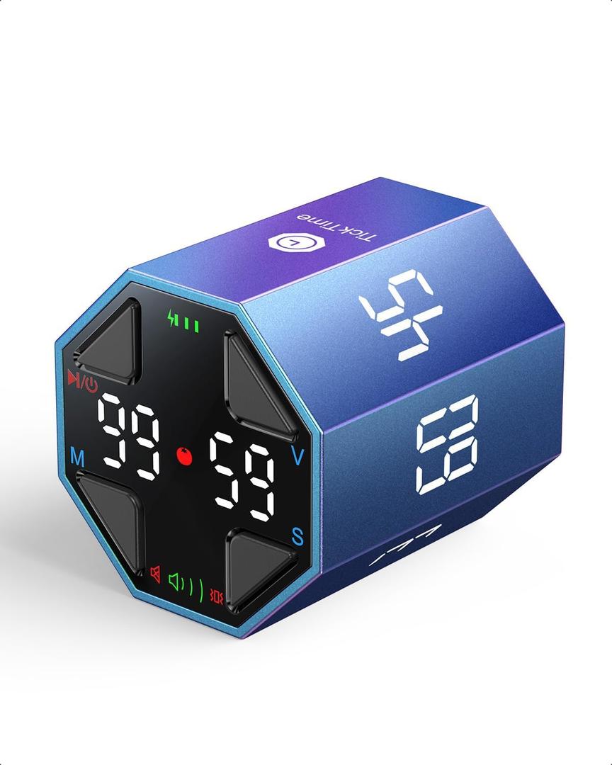 Pomodoro Timer Cube, Custom Pomodoro, Pause & Resume, Silent, Vibrate & Adjustable Sound Alert, for ADHD, Task, Work, Study, 3/5/10/15/30/45/60min & Custom Countdown, Blue