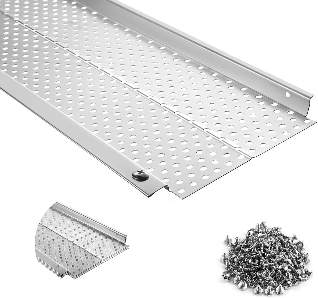 5 inch Gutter Guard, 13 Pack-52ft, Aluminum Rain Gutter Guard, DIY Leaf Filter Gutter Guard Protection Cover, Raptor Mesh Gutter Screen Cleaning Tools for Downspout, Roof, with Screws