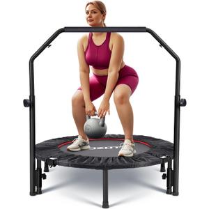 40" /48" Rebounder for Adults,Mini Rebounder Foldable Fitness Rebounder with Adjustable Foam Handle,for Indoor/Outdoor Exercise Workout,Max Load 450LBS/600LBS