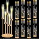 Tandefio 8 Set 5 Arm Gold Candelabra Table Centerpiece with LED Candle, 26.8" Tall Acrylic Cylinder Candle Holder with Lampshades Fit 0.8 for Wedding, Anniversaries, Dinner, Party, Easter, Home Decor