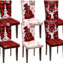 Preboun 6 Pcs Christmas Chair Covers Dining Protector Removable Washable Stretch Xmas Tree Snowman Elk Buffalo Plaid Slipcovers for Hotel Party Wedding Holiday Decor