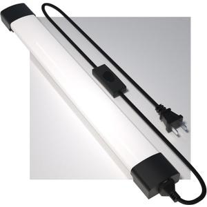 Plug in Light Fixture 2FT Linkable 5000K Under Cabinet Lighting, LED Tube Light Fixture with Plug, Triproof Ceiling Wall Light for Closet Workbench Kitchen Basement Garage (Black)