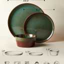Pokini Ceramic Plates and Bowls Sets for 6, 18pcs Dinnerware Sets, Dish Set
