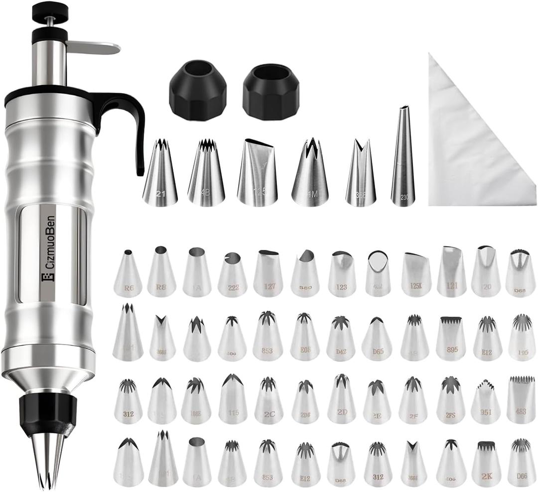 Dessert Decorating Syringe Set, Frosting Piping Kit icing piping kit 54 food-grade stainless steel piping nozzles for Baking, Decorating Cupcake, Deviled Eggs, Black (black)