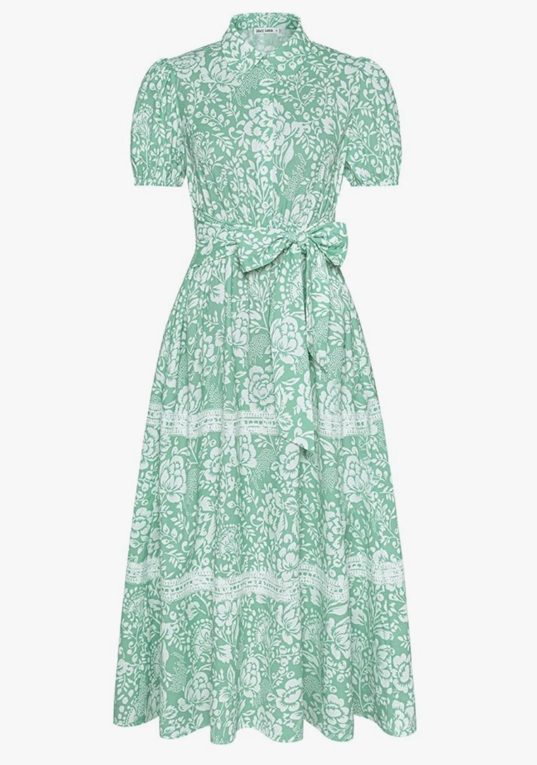 GRACE KARIN Women's 2025 Summer Floral Flowy Dresses Boho Tie Belt Short Puff Sleeve A Line Maxi Shirt Dress with Pocket, 2XL