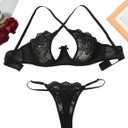 Avidlove Lace Floral Lingerie Sets for Women Sexy Underwire Bra and Panty Set Push Up 2 Piece Outfits (Black, M)