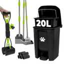 20L Dog Poop Trash Can Outside, Dog Waste Container with Pooper Scooper | Foot-pedal lid, removable inner bucket, metal rake, shovel & dustpan, bone bag dispenser with 5 waste bag rolls for yard.