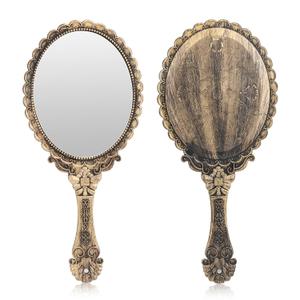 YUSONG Vanity Handheld Mirror for Makeup - Vintage Princess Mirror for Women Brass Gold Embossed Flower Small Mirrors Tabletop Party Classroom