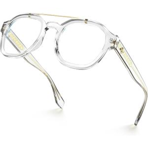 VISOONE Retro Round Anti Eyestrain Metal Medium Eyewear Blue Light Blocking Glasses for Computer Gaming Women Man SANFORD (Clear)