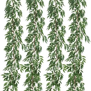 RECUTMS 4Pcs Artificial Willow Leaves Vine Twigs 5.7Ft Silk Willows Leaf Ivy Garland Faux Greenery Ivy Plant Decor for Indoor Outdoor Wedding Jungle Beach Birthday Party Garden Table Spring Summer