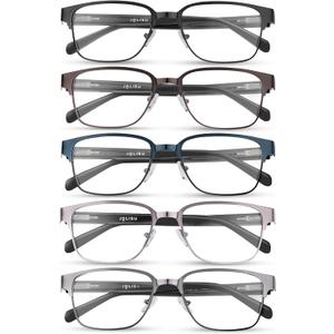 JOLISU 5PCS Reading Glasses Men - Blue Light Blocking Metal Frame for Mens/Women - Durable Readers Fit Read +2.25