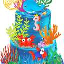 15 PCS Sea Ocean Theme Birthday Cake Decoration Toppers Fishing Cake Ocean Animals Sea Cake Decorations for Under the Sea Theme Baby Shower Birthday Party Supplies