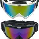 2 Pack Motorcycle Dirt Bike Goggles for Men Women, MX UTV Racing Riding Windproof Dustproof Goggles, Off Road Goggle (Black Frame Colored Lens and White Frame Red Lens)