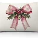Coquette Pink Christmas 12x20 Pillow Cover, Preppy Christmas Decor, Girly Pink Xmas Berry Lumbar Pillow Covers Decorative for Girls Bedroom College Dorm Apartment Sofa Couch