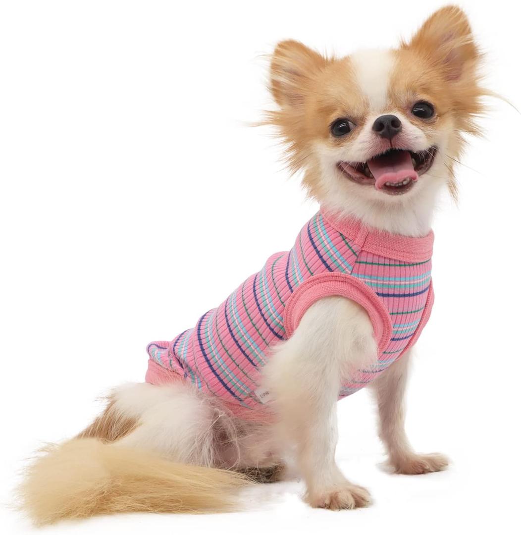 LOPHIPETS 100% Cotton Rib Dog Shirt Vest for Small Dogs Teacup Chihuahua Yorkie Puppy Clothes Tank Tee-Pink/S