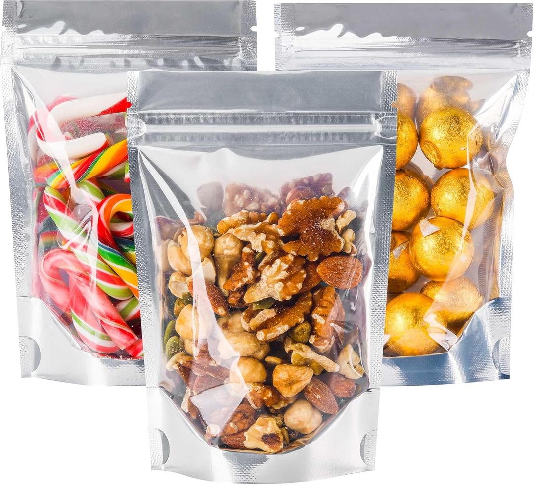 100 PACK 4x6 Mylar Bags for Food Storage Resealable Stand Up Bags for Small Business Packaging Supplies Clear Foil Food Storage Packaging Bag (sliver)