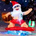 JOYHALO 6FT Surfing Santa Inflatable with Lights, Tropical Style Christmas Inflatables for Hawaiian Christmas Decorations,Christmas Blow Up for Yard Garden Lawn Holiday Party Decor