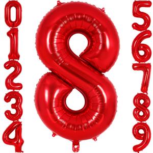Red Number 8 Balloon 40 Inch, Big Large Foil Helium Number Balloons, Jumbo Giant Mylar Number 8 Balloons for 8 Year Old Birthday Red Party Decorations Supplies Anniversary
