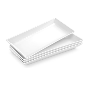 MALACASA Serving Platters Set of 4, Ceramic Serving Platters and Trays for Serving Food, Rectangular Serving Trays for Party, Large Serving Plates, Party Serving Trays and Platters  12 Inch, White