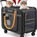 Extra Large Pet Cat Carrier with Wheels, Rolling Pet Carrier for 2 Cats or Medium Dog, 24" X 15" X 17" Portable Dog Cat Crate for Large Cat, Support up to 40 Lbs, Grey