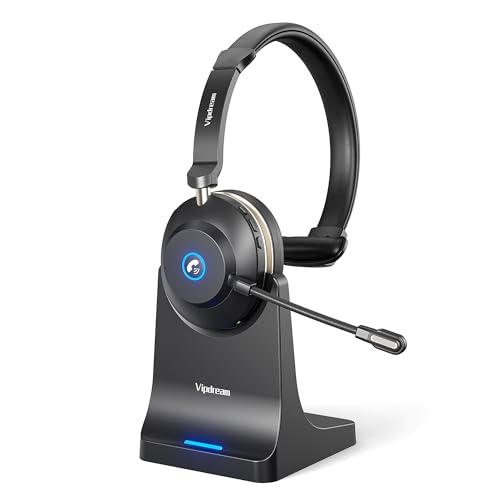 Vipdream Wireless Headset with Microphone for Work, Bluetooth 5.3 Computer Headset for Laptop, 45 Hours Battery Life & Mute Button, Headset with Mic for PC, iPhone, Zoom, Skype, Office & Home