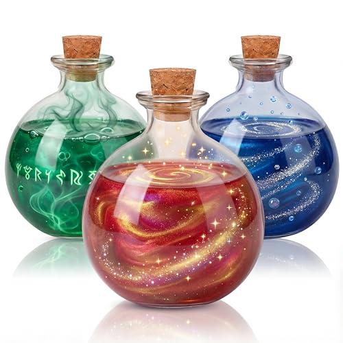 Tessco for you 3 Pcs Round Glass Bottles 8.5 oz Potion Bottles Clear Spherical Decorative Jars for Liquor Candy Potpourri Halloween Christmas Decoration DIY Art Crafts Gift(Classic)
