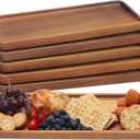 Acacia Wood Serving Platters and Trays - 14" x 5.5" Wooden Mini Charcuterie Boards, Small Cheese Board, Rectangle Wooden Tray for Kitchen Counter, Bathroom, Home Decor, Party (6, 14"X5.5")
