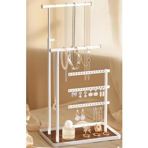 Jewelry Stand Necklace Holder Storage - 17.5'' Tall Adjustable Jewelry Organizer and Storage Display for Earring, Bracelet, Ring, White