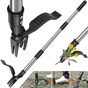 GOXAWEE 46 Weed Puller Tool, 4-Claw Stand Up Weeder Tool with Adjustable Handle for Removal Weeds