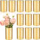 Sunnyray 11 Pcs Speckled Gold Cylinder Vase Mercury Glass Gold Votive Candle Holder Wedding Table Centerpiece for Flower Tealight Wedding Table Decor Gift(6 x 3.5 Inch)