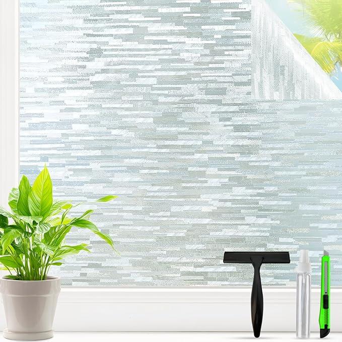 Frosted Glass Window Privacy Film Decorative, Bathroom Window Privacy Film for Glass Windows Cover, Static Cling, Removable, Reusable, Anti-UV, Anti-Glare, Heat Blocking, 29.5 Inch by 157.4 Inch