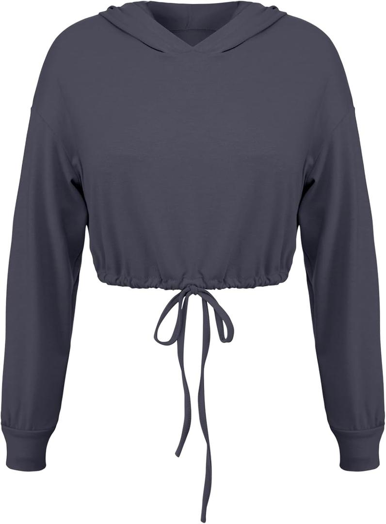 LovelyWholesale Womens Cropped Hoodie Workout Long Sleeve Shirts Running Crop Tops Grey Large (Gray, L)