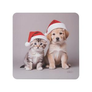 Christmas Mouse Pad – Travel Mousepad with Non-Slip PU Base, Slim Portable Mouse Mat for Home Office & Gaming, Lightweight Computer Mouse Pad, Holiday Dog & Cat Desk Mat, 8.66” x 8.66” (Holiday Paws)