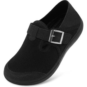 XIHALOOK Womens Walking Shoes Wide Toe Barefoot Shoes Zero Drop Minimalist Loafer with Adjustable Strap Slip on Clogs (Black) 9