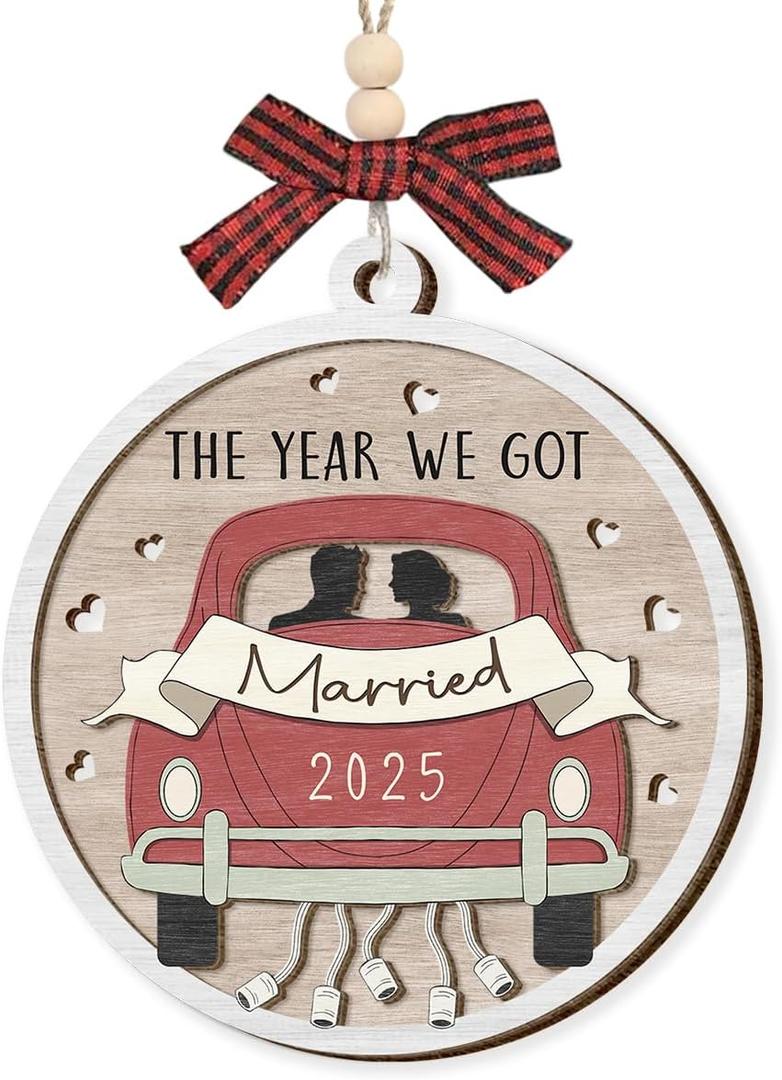 3 x Wedding Gifts for Couples 2025 - Double Layers Mr and Mrs Wood Ornaments, Bridal Shower Gifts for Bride and Newlyweds, Engagement Couple, Just Married Ornament