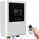 Tankless Water Heater Electric, 5500W 110V Instant Hot Water Heater with Remote Control and LCD Touch Screen on Demand, Bathroom Sink and Faucet, Save Space (White)