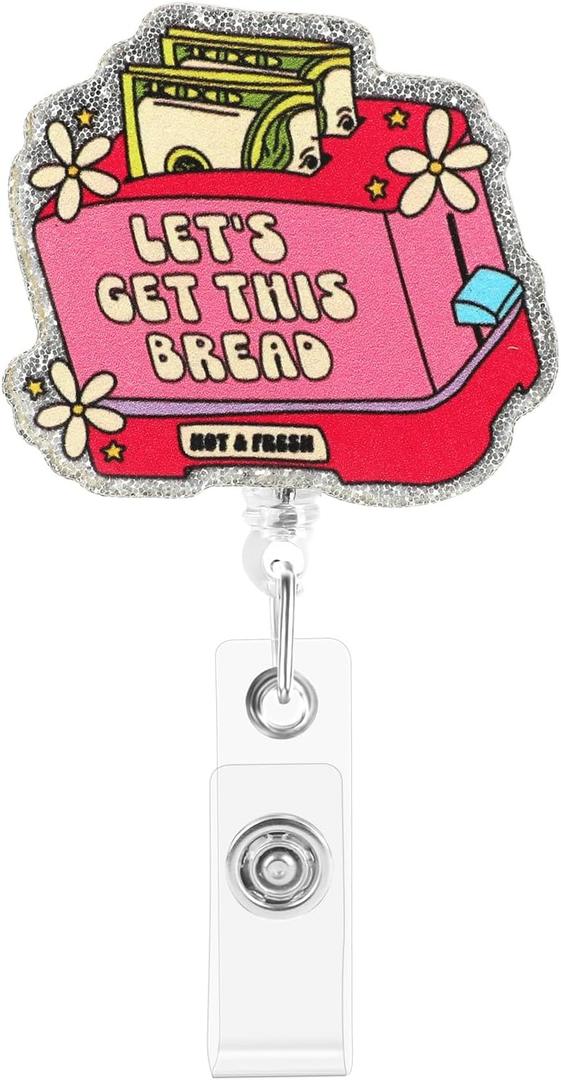 Retractable Badge Reel, Cute Badge Reels for Nurse Badge Holder with Alligator Clip for Doctor Teacher (Bread Machine)
