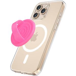 Magnetic Phone Grip Holder Compatible with MagSafe, Ultra Thin Silicone Finger Loop Ring Magnetic Grips for Back of Phone for iPhone Pro Max/Plus/16/15/14/13/12 Series, Neon Pink+Sparkle