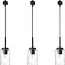BONLICHT Modern Track Light Pendant 3 Pack Ceiling Spot Lighting Black Ceiling Hanging Light Fixtures with Hammered Glass Shades,Kitchen Island Track Lighting Pendant for Kitchen Pool Table