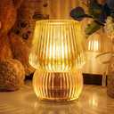 SisiHokai Small Battery Operated Lamp with Timer, Tiny Cordless Glass Table Lamp for Home Decor, Kitchen, Bathroom, Birthday Gift for Women, Mushroom, Amber