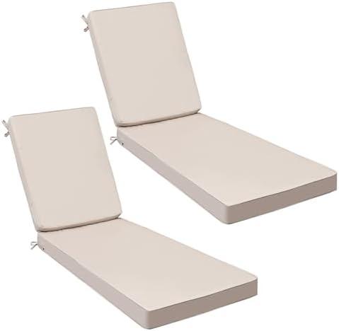 AAAAAcessories Outdoor Chaise Lounge Cushions, Fade-Resistant, Waterproof Patio Furniture Replacement Cushions, 72" x 21" x 3", Set of 2, Sandstone Beige
