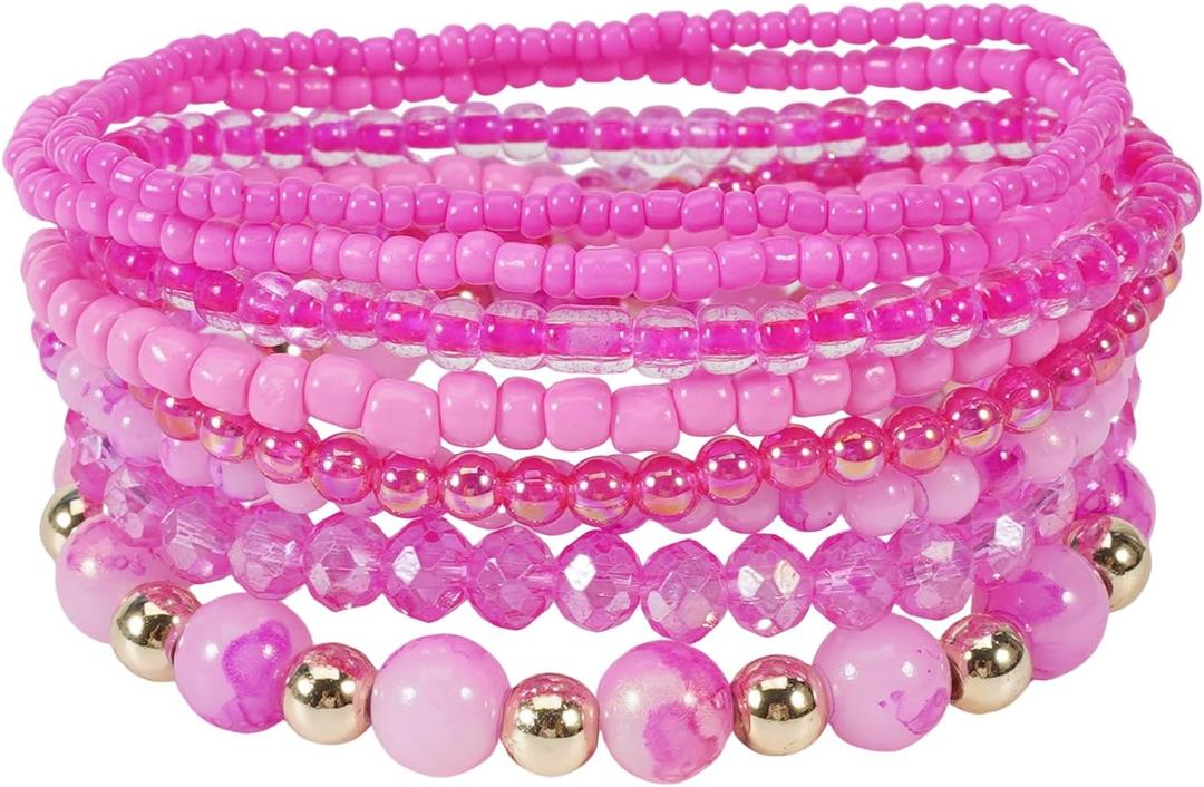 Boho Colorful Stackable Crystal Glass Beads Stretch Bracelets Multilayered Bracelets for Women Bohemian Jewelry