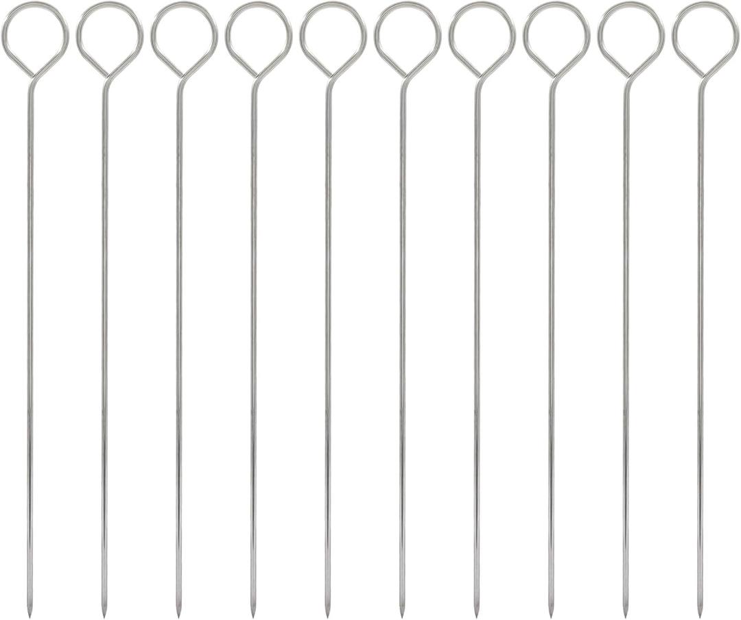 12 PCS 8 Inch Stainless Steel BBQ Skewers, Shish Kebab Kabob Metal Kebob Sticks, Reusable Grilling Skewers for Turkey Shrimp Chicken Fruit Vegetable Meat Beef