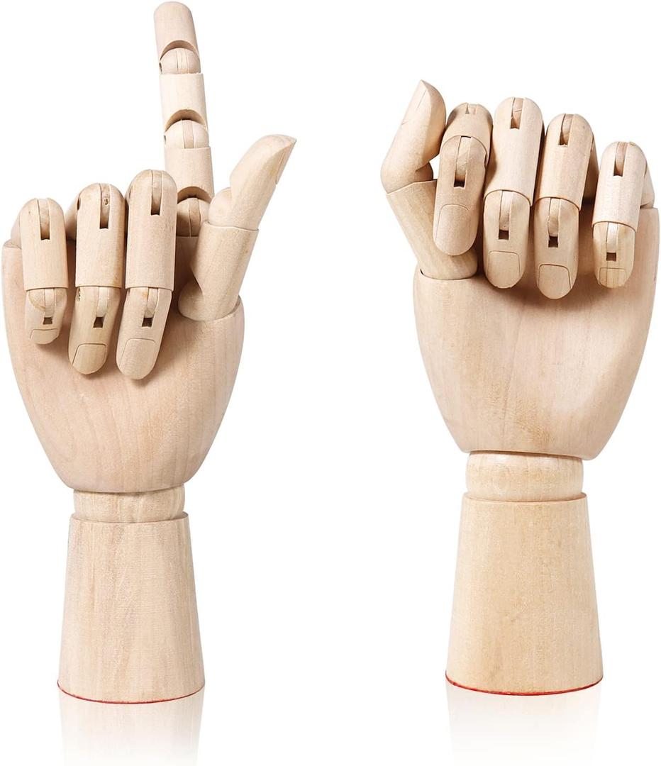 2 Pcs 10" Flexible Wood Hand Model Wooden Artist Drawing Manikin Articulated Mannequin Right Left Hand Drawing Figure Artist Manikin Hand Model Art Sketching Painting for Home Office Desk Decoration