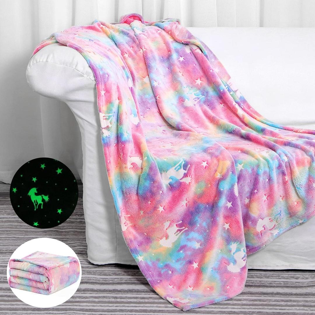SALIMAH Glow in The Dark Blanket Unicorns Gifts for Girls, Toys for Girls Age 2 3 4 5 6 7 8 9 10 Year Old, Soft Kids Blankets Gifts for Grandkids Teens for Christmas Birthday, 50"x60"
