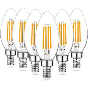 B11 E12 Base Candelabra LED Light Bulb, Warm White 2700K, 6 Pcs, 60 Watt Equivalent, 5W 500lm, Vintage Decorative Candle Bulbs, Dimmable, Filament Clear Glass B11 E12 Base Candelabra LED Light Bulb, Warm White 2700K, 6 Pcs, 60 Watt Equivalent, 5W 500lm, Vintage Decorative Candle Bulbs, Dimmable, Filament Clear Glass