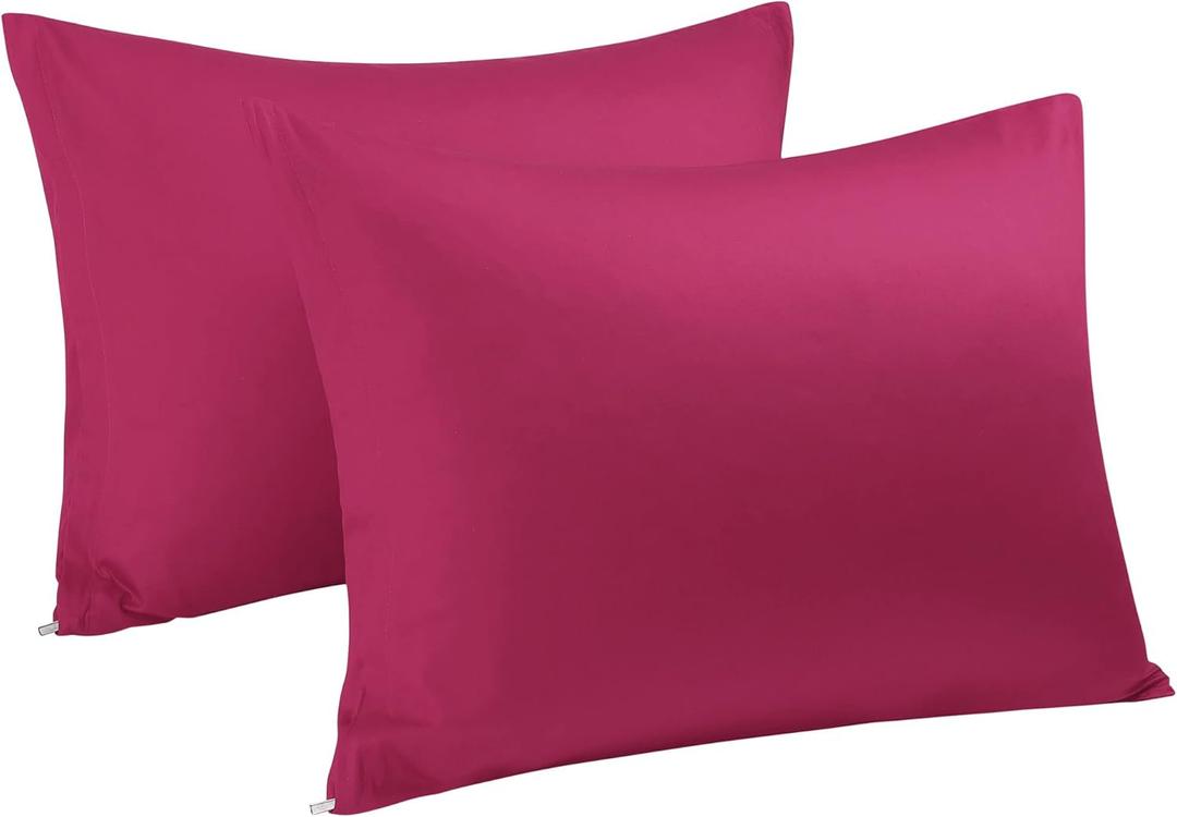 uxcell Pillowcases Weave from 100% Egyptian Cotton, Breathable Soft Pillow Cases with Zipper Closure, 2 Pcs Fuchsia Pillow Covers Standard Size - 20"x26"