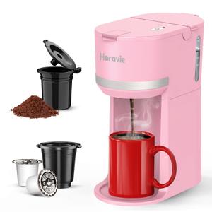 Horavie Small Single Serve Coffee Maker, Fast Brew One Cup Coffee Machine for K Cup and Grounds, 6 to 12 oz. Brew Sizes, Capsule Coffee Machine with Descaling Reminder and Viewing Tank